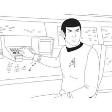 Spock at the control panel coloring page