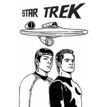 Star Trek Enterprise with Spock and Kirk coloring page
