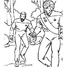 Star Trek officers walking through a forest coloring page