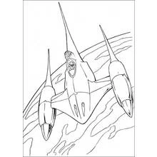 Starship flying above a planet coloring page