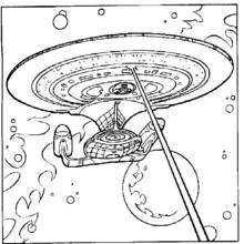Starship Enterprise flying through space coloring page