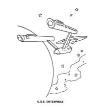 USS Enterprise orbiting near a planet coloring page