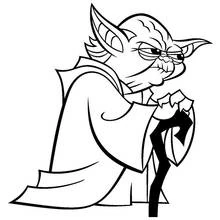 Yoda leaning on his cane coloring page