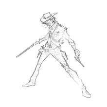 Cowboy standing in a wide combat stance coloring page
