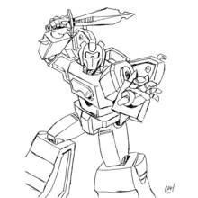 Transformers robot raising a sword coloring page