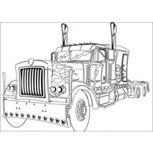 Optimus Prime semi-truck with flame decals coloring page