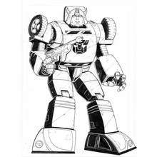 Transformer robot holding a blaster coloring page