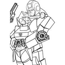 Ironhide holding a blaster with a human face nearby coloring page