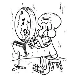 Squidward Tentacles playing clarinet coloring page