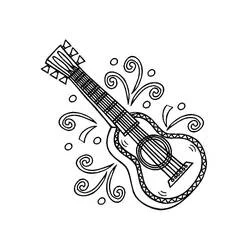 Guitar with decorative swirls coloring page