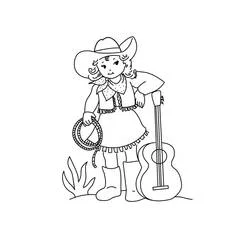 Cowgirl leaning on her guitar coloring page