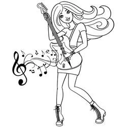 Barbie playing guitar coloring page