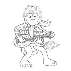 Cartoon creature playing guitar coloring page
