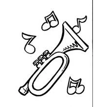 Trumpet surrounded by musical notes coloring page
