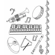 Musical instruments collection with notes coloring page