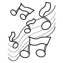 Musical notes floating on wavy lines coloring page