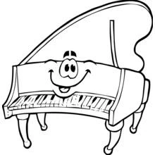 Smiling grand piano with a happy face coloring page