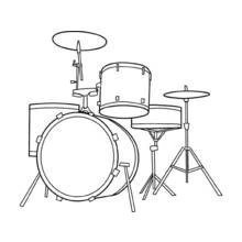 Drum kit with bass drum and hi-hat coloring page