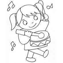 Little girl playing a drum coloring page