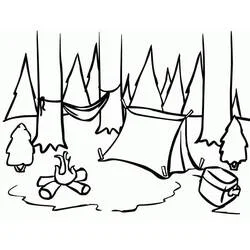 Camping scene in the forest coloring page