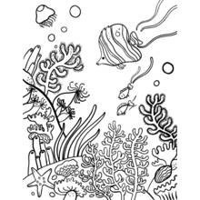 Coral reef with fish and jellyfish coloring page