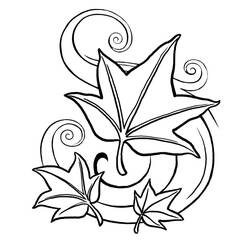 Maple leaves with decorative swirls coloring page