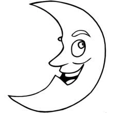 Crescent moon with a smiling face coloring page