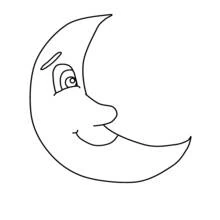 Crescent moon with round eye and nose coloring page