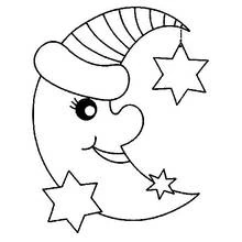 Sleepy moon wearing a nightcap coloring page