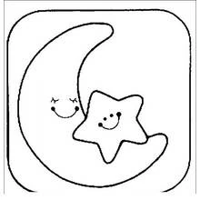 Moon and star smiling together coloring page