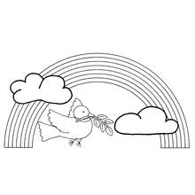 Dove with olive branch under a rainbow coloring page