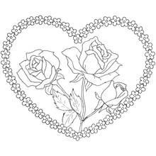 Roses inside a heart of small flowers coloring page