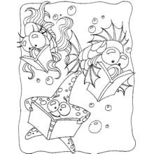 Fish and starfish reading books underwater coloring page
