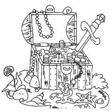 Treasure chest at the bottom of the sea coloring page
