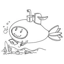 Submarine-fish writing near the seabed coloring page