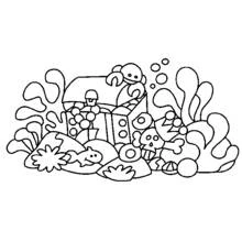 Sunken treasure chest on the seabed coloring page