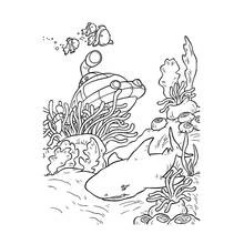 Shark and submarine on the seabed coloring page
