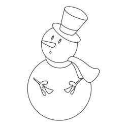 Snowman with twig arms and long scarf coloring page