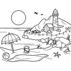 Lighthouse and beach scene by the sea coloring page