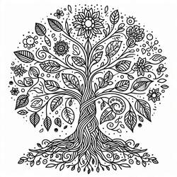 Tree of Life with round crown of leaves coloring page
