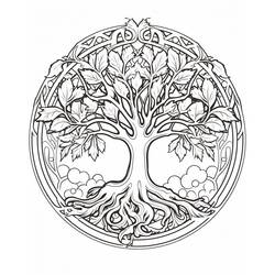 Tree of Life within a Celtic circle coloring page