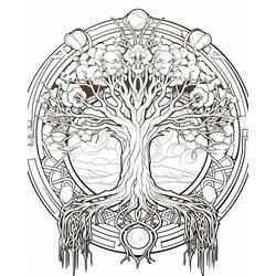 Tree of Life within an ornate circular frame coloring page