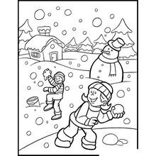 Children having a snowball fight coloring page