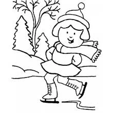 Girl ice skating in winter coloring page