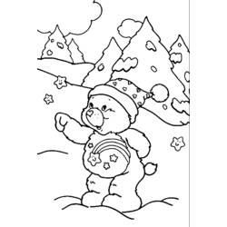 Bear playing in the snow coloring page
