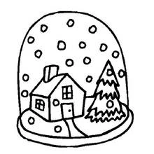 Snow globe with house and pine tree coloring page