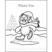 Penguin ice skating in winter coloring page