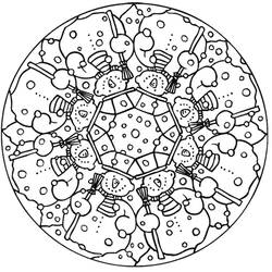 Winter mandala with snowmen pattern coloring page