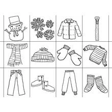 Winter clothes and snowman grid coloring page