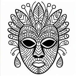 African Mask with feathered headdress coloring page